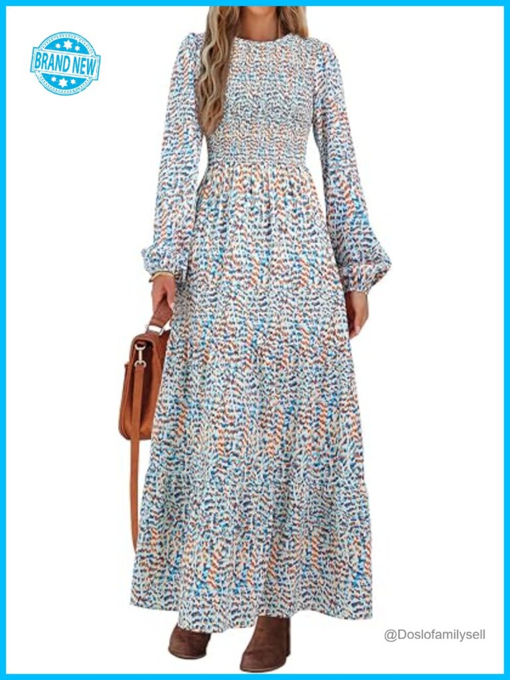 Flowy Floral Maxi Dress Long Sleeve Smocked Tiered Swing Dress